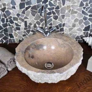 InduStone kamienna umywalka nablatowa KC-FMA brown A, otwór na armaturę