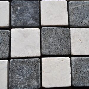 InduStone Mozaika Kamienna na siatce WHITE/BLACK SQUARE biało czarna kostka 5×5